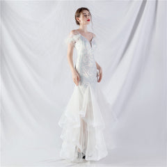 Feathered Sequin Maxi Dress