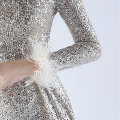 Backless Feathered Sequined Beaded Bodycon Dress