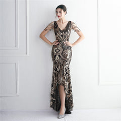 Sequined Beaded Fishtail Maxi Dress