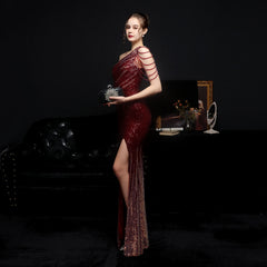 Sequined Rhinestone Evening Gown