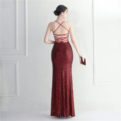Crisscross Backless Sequined Maxi Dress