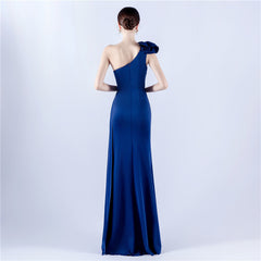 One-Shoulder Beaded Rhinestone Maxi Dress