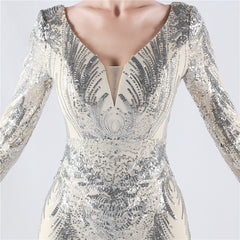 Backless Sequined V-Neck Maxi Dress