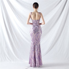 Lace-Up Sequined Maxi Dress