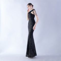 One-Shoulder Sequin Maxi Dress