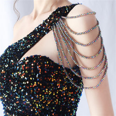 One-Shoulder Beaded Sequin Split Maxi Dress