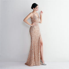 Sequined V-Neck Maxi Dress