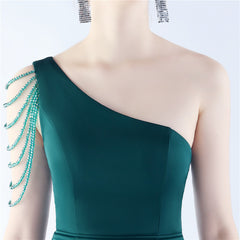 Beaded One-Shoulder Maxi Dress