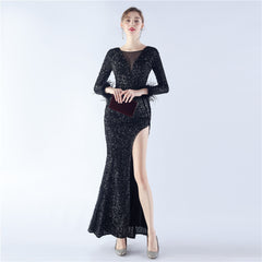 Ostrich Feather Sequined Maxi Dress