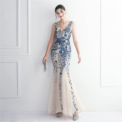 Sequined Beaded Fishtail Maxi Dress