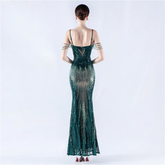 Floral Sequin Beaded Maxi Dress