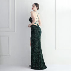 Lace-Up Sequin Split Maxi Dress
