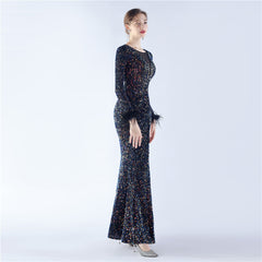 Ostrich Feather Sequined Maxi Dress