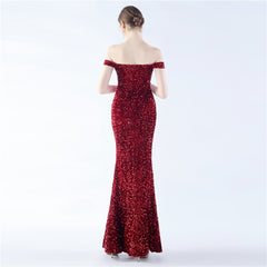 Off-Shoulder Sequin Split Maxi Dress