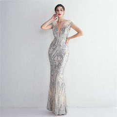 Off-Shoulder Sequined Feather Maxi Dress