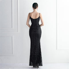 Sequined Fringed Fishtail Maxi Dress