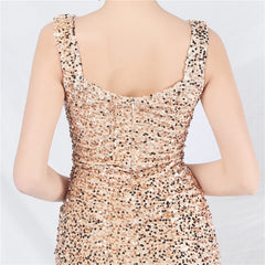 Sequined Beaded Ruched Bodycon Dress