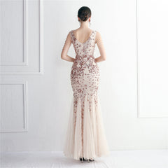 Sequined Beaded Fishtail Maxi Dress