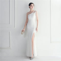 Beaded One-Shoulder Split Maxi Dress