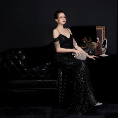 Sequined V-Neck Fishtail Dress