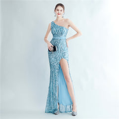 One-Shoulder Sequin Maxi Dress