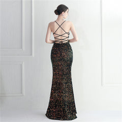 Lace-Up Sequin Split Maxi Dress