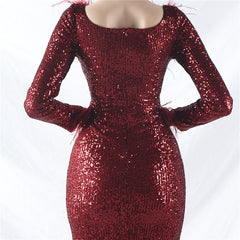 Ostrich Feather Sequin Split Maxi Dress