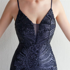 V-Neck Sequin Lace Maxi Dress