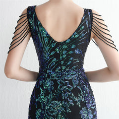 Sequined Beaded Fishtail Maxi Dress