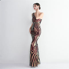 Sequined One-Shoulder Maxi Dress
