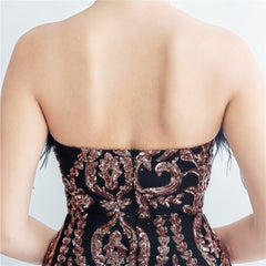 Ostrich Feather Strapless Maxi Dress