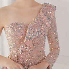 Sequined One-Shoulder Sheath Dress