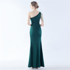 One-Shoulder Feather Maxi Dress