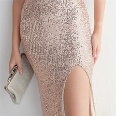 Sequin Beaded Fishtail Maxi Dress