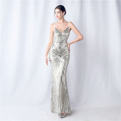 Elegant Sequin V-Neck Maxi Dress