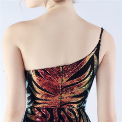 One-Shoulder Sequined Ostrich Feather Dress