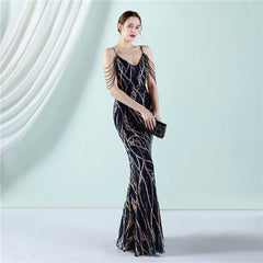 Sequin Lace Fishtail Maxi Dress