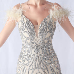 Ostrich Feather Sequined Maxi Dress