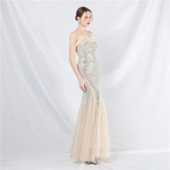 Ostrich Feather Sequined Maxi Dress