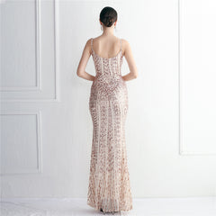 Sequined Fringed Fishtail Maxi Dress