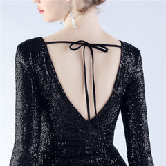 Backless Feathered Sequined Beaded Bodycon Dress