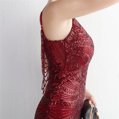 V-Neck Sequined Beaded Maxi Dress