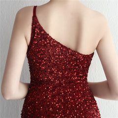 One-Shoulder Sequined Fishtail Split Maxi Dress