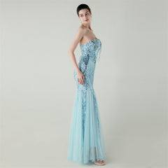 Beaded Backless Fishtail Maxi Dress