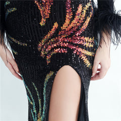 Ostrich Feather Sequined Maxi Dress