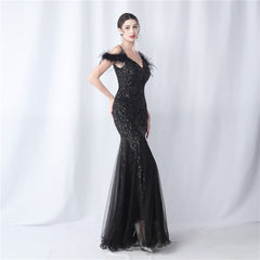 Ostrich Feather Sequined Maxi Dress