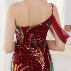 One-Shoulder Sequined Maxi Dress