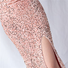 Feathered Sequin Backless Maxi Dress