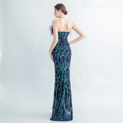 Ostrich Feather Strapless Maxi Dress