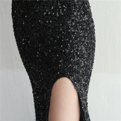 One-Shoulder Sequined Split Maxi Dress